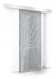 Usa culisanta Boss &reg; model Tree alb 90x215 cm, sticla gri 8 mm, glisanta in ambele directii, Modern Glass Art