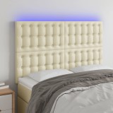 Cumpara ieftin Tăblie de pat cu LED, crem, 144x5x118/128 cm, piele ecologică