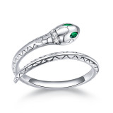Inel reglabil din argint Crystal Snake--- Model SARPE cu piatra Verde--- ARG413C