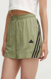 Adidas pantaloni scurti Future Icons femei, culoarea verde, cu imprimeu, high waist, IW7707