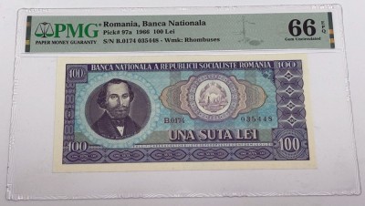 bancnota romaneasca de colectie - 100 lei 1966 gradata PMG EPQ66 foto