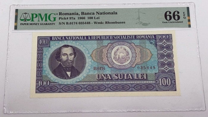 bancnota romaneasca de colectie - 100 lei 1966 gradata PMG EPQ66