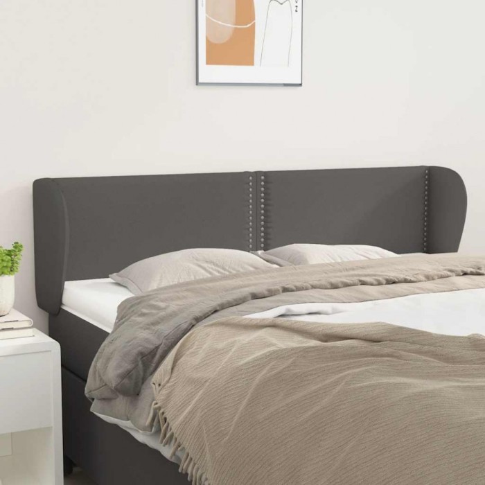 vidaXL Tăblie de pat cu aripioare gri 147x23x78/88 cm piele ecologică 3117098