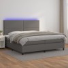 VidaXL Pat cu arcuri, saltea și LED, gri, 200x200 cm, piele ecologică 3135907
