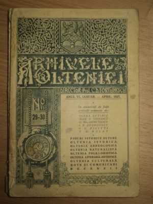 ARHIVELE OLTENIEI , ANUL VI , NO. 29 - 30 , IAN-APR de C.D. FORTUNESCU , CH. LAUGIER , 1927 foto