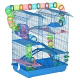 PawHut Cușcă pentru Hamsteri cu 5 Etaje, Roți, Tub, Sticlă de Apă, Farfurii, Scară, Casă, 47x30x59 cm, Albastru | Aosom Romania