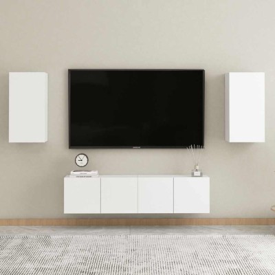 vidaXL Set comodă TV, 4 piese, alb, lemn prelucrat 3074453 foto