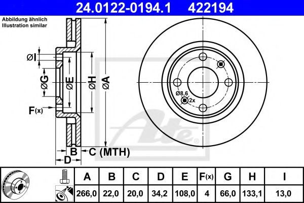 Disc frana PEUGEOT 307 (3A/C) (2000 - 2016) ATE 24.0122-0194.1