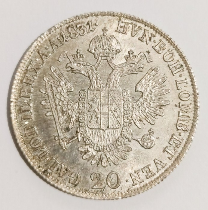 AUSTRIA 20 KREUZER 1831 A FRANCISC I ARGINT AUNC UNC
