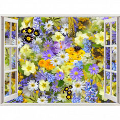 Autocolant decorativ, Fereastra, Arbori si flori, Multicolor, 83 cm, 470ST