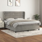 Cumpara ieftin Pat box spring cu saltea, gri deschis, 180x200 cm, catifea