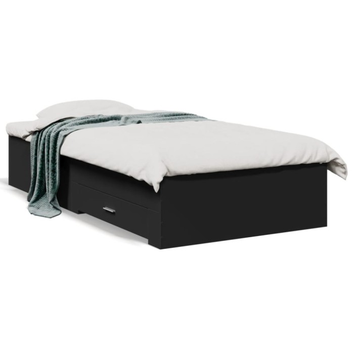 Gossi cadru de pat cu sertare, negru, 75x190 cm, lemn prelucrat