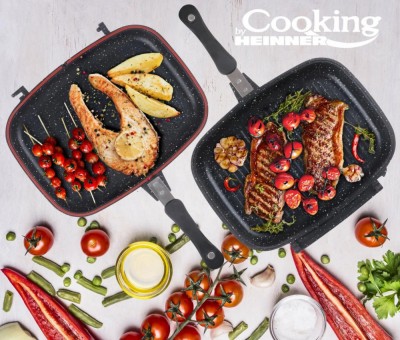 TIGAIE DUBLA DREPTUNGHIULARA TIP GRILL, ALUMINIU, 36x24x7.5 CM,DARK LINE CLASSIC,COOKING foto