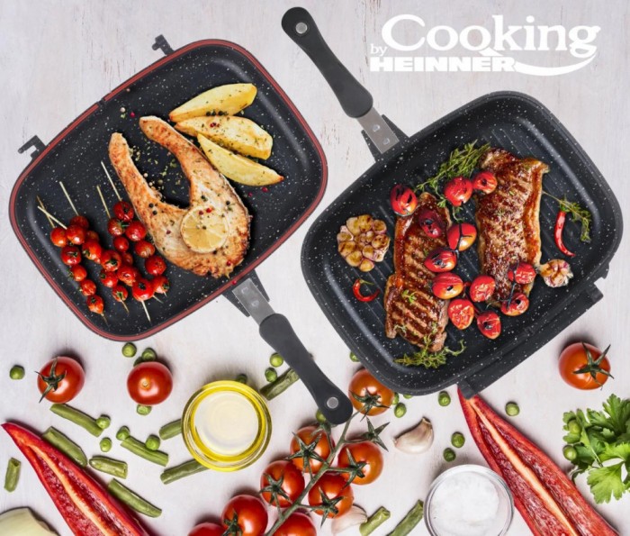 TIGAIE DUBLA DREPTUNGHIULARA TIP GRILL, ALUMINIU, 36x24x7.5 CM,DARK LINE CLASSIC,COOKING