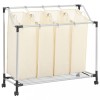 Cos Sortare Rufe 4 Saci, Crem, Otel, 96x40cm, Carucior Rufe, Organizator Spalatorie, Sac Rufe Netesut, 20kg