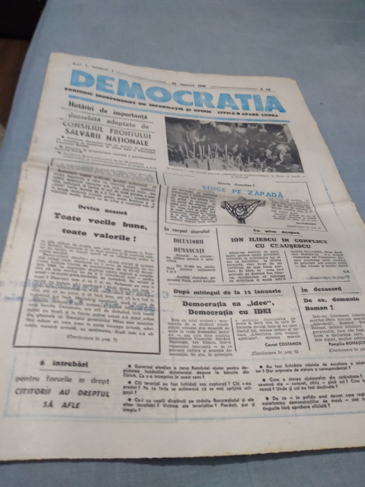 ZIARUL DEMOCRATIA NR 1 /22 IANUARIE 1990