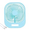 Mini ventilator de masa, cu 3 viteze, incarcare USB, suport sprijin/agatare, din ABS, cu grila de siguranta, albastru