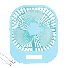 Mini ventilator de masa, cu 3 viteze, incarcare USB, suport sprijin/agatare, din ABS, cu grila de siguranta, albastru