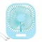 Mini ventilator de masa, cu 3 viteze, incarcare USB, suport sprijin/agatare, din ABS, cu grila de siguranta, albastru