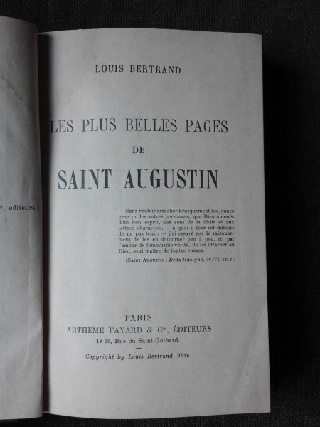 LES PLUS BELLES PAGES DE SAINT AUGUSTIN - LOUIS BERTRAND