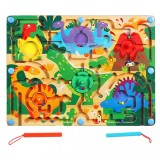 Labirint Magnetic Montessori Sortare Culori, Joc Educativ Lemn, Dezvoltare Motricitate, Dinozauri 39x29cm