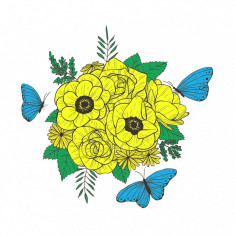 Sticker decorativ, Buchet de flori, Galben, 60 cm, 1170ST-11