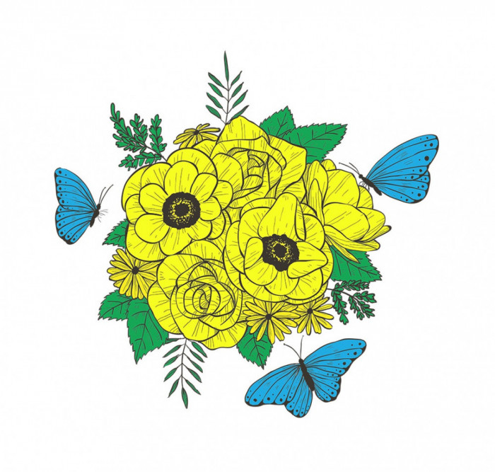 Sticker decorativ, Buchet de flori, Galben, 60 cm, 1170ST-11