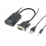Cumpara ieftin CABLU video GEMBIRD adaptor VGA (T) + Jack 3.5mm (T) la HDMI (M) 15cm negru A-VGA-HDMI-01