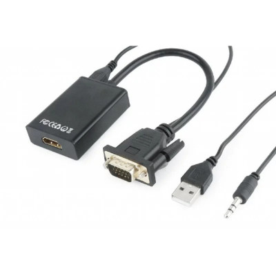 CABLU video GEMBIRD adaptor VGA (T) + Jack 3.5mm (T) la HDMI (M) 15cm negru A-VGA-HDMI-01 foto