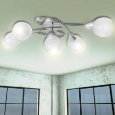 Lampa de plafon cu abajururi de sticla pentru 5 becuri E14 foto