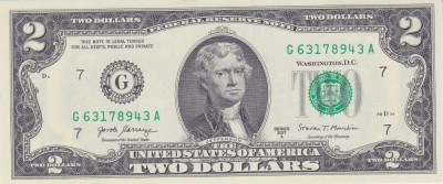 Bancnota Statele Unite ale Americii 2 Dolari 2017A - UNC ( G = Chicago - vezi descriere ) foto