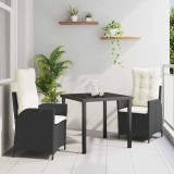 vidaXL Set de masă pentru grădină 3 pcs Negru poliratan 3380477