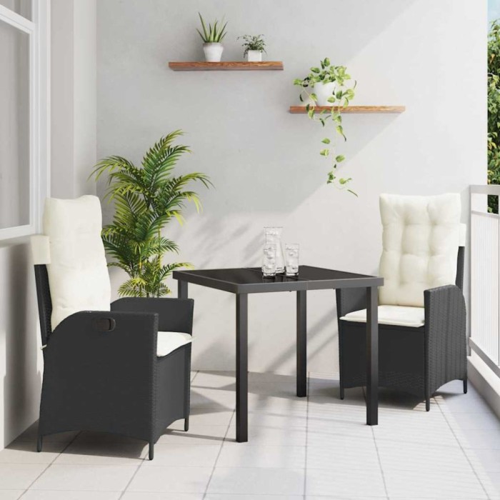 vidaXL Set de masă pentru grădină 3 pcs Negru poliratan 3380477