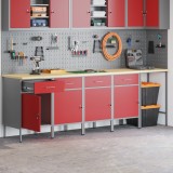 vidaXL Set dulap de lucru/masă de colț, 5 piese, roșu, lemn prelucrat