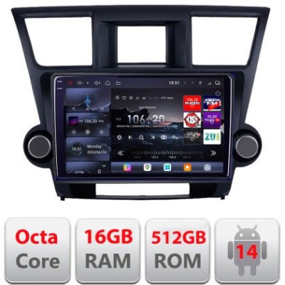 Navigatie Toyota Highlander 2007-2013 Android radio gps internet 8 core QLED 2K 16+512 360 Edotec CarStore Technology foto