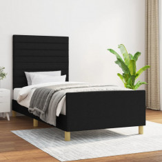 vidaXL Cadru de pat cu tăblie, negru, 90x190 cm, textil foto