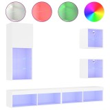 Cumpara ieftin Unitati de perete TV cu LED-uri, 5 piese, alb, lemn prelucrat