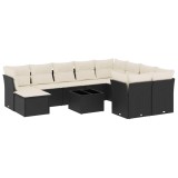 Cumpara ieftin Set canapele de gradina cu perne, 11 piese, negru, poliratan