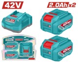 TOTAL - KIT 2 BATERII SI INCARCATOR - 42V - 2.0Ah PowerTool TopQuality