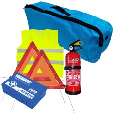 Set pachet prim ajutor auto trusa sanitara PET stingator 1kg Cridem triunghi presemnalizare 2buc vesta reflectorizanta geanta organizatoare Albastru G foto