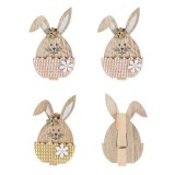 Set 4 carlige din lemn iepurasi colorati in ou cu floricele,6 cm, Oem