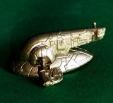 Star Wars Micromachines, LFL, Made in China, Slave I, starship, Jango Fet, 4.5 cm lungime, lățime max 4 cm, 1.8 cm h. Aurie, copie Hasbro W