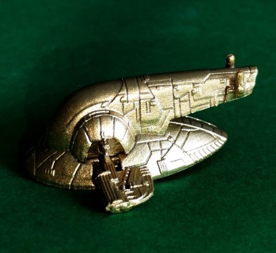 Star Wars Micromachines, LFL, Made in China, Slave I, starship, Jango Fet, 4.5 cm lungime, lățime max 4 cm, 1.8 cm h. Aurie, copie Hasbro W foto