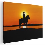 Tablou silueta calaret pe cal la apus Tablou canvas pe panza CU RAMA 30x40 cm