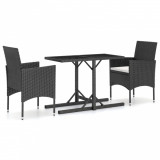 Set mobilier de grădină, 3 piese, negru, vidaXL