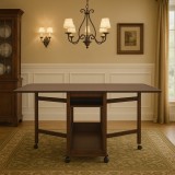 Masa plianta cu spatiu depozitare Util, pentru living si bucatarie, PAL, structura lemn masiv, cu role, 6 persoane, 160x96x80 cm, wenge