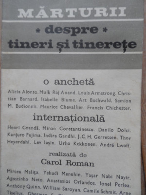 Marturii Despre Tineri Si Tinerete - Carol Roman ,530299 foto