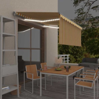 vidaXL Copertină retractabilă manual cu stor, galben&amp;amp;alb, 3,5x2,5 m foto