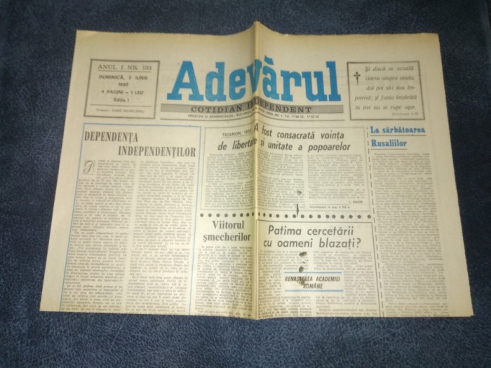 ZIARUL ADEVARUL 3 IUNIE 1990