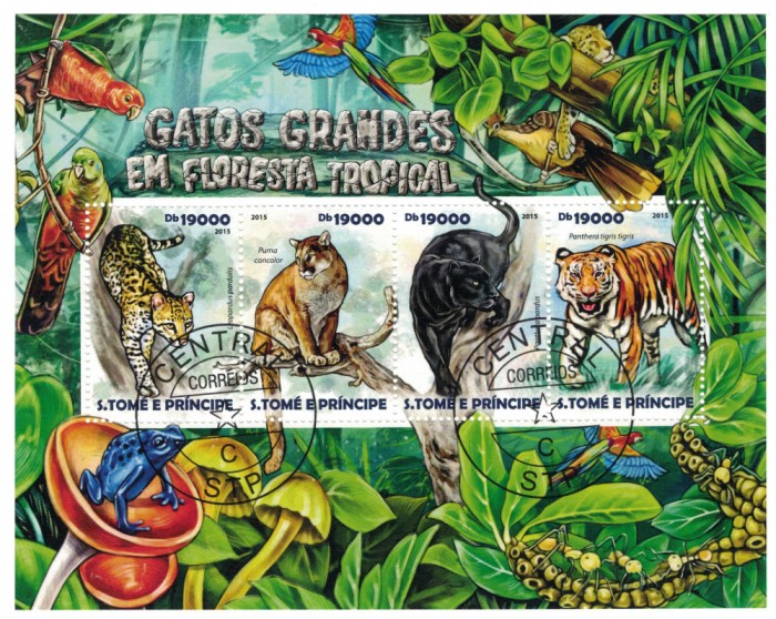 S. TOME E PRINCIPE 2015 - Feline mari din paduri tropicale /colita noua